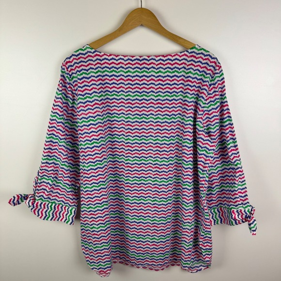 Talbots‎ Chevron Blouse Size XL Multicolor 3/4 Bow Sleeve Preppy Coastal Boho - Picture 6 of 10